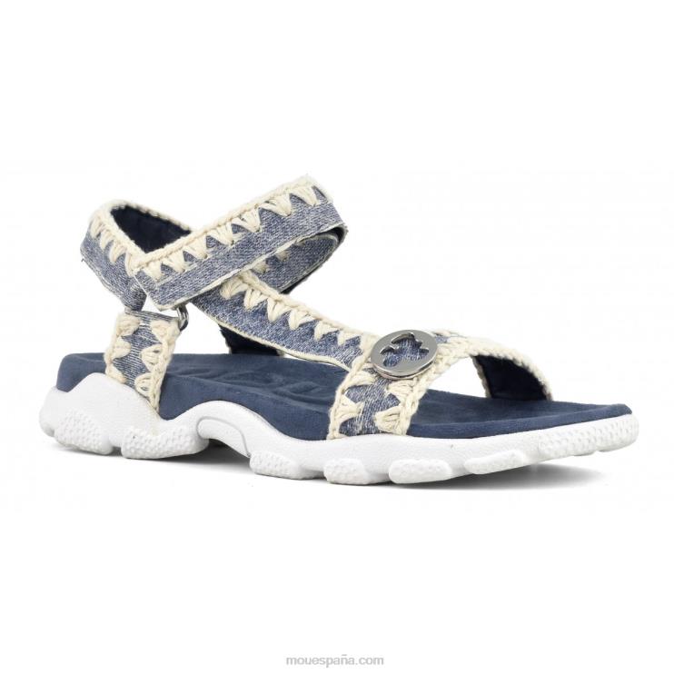 mujer correa trasera de sandalia deportiva Mou NN6RX201 mezclilla de cuero lavado