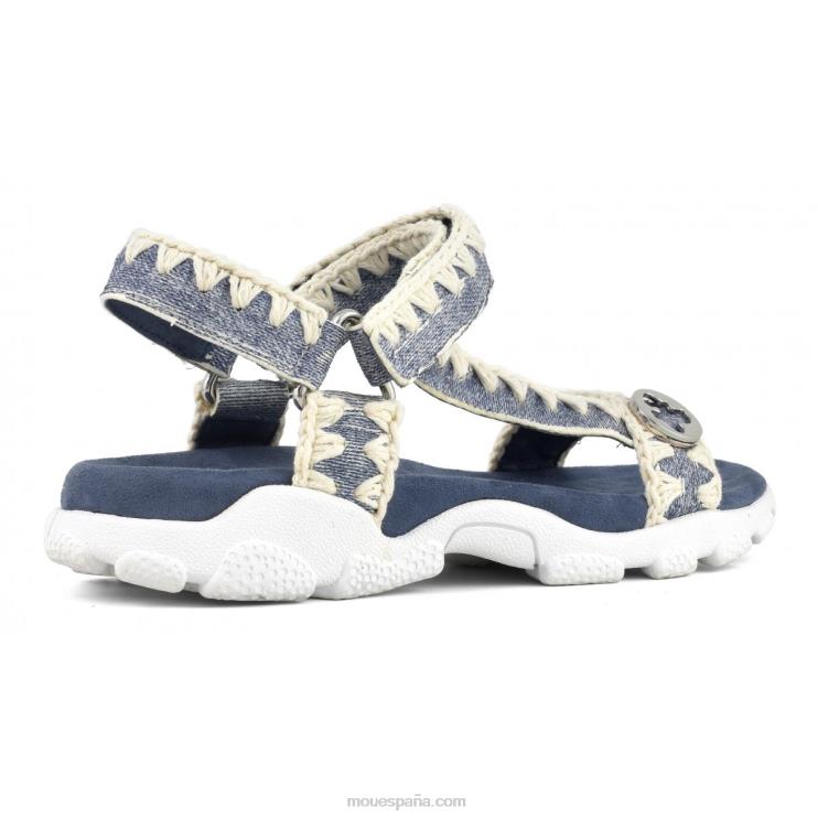 mujer correa trasera de sandalia deportiva Mou NN6RX201 mezclilla de cuero lavado