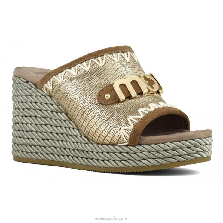 mujer cuña de cuerda Mou NN6RX208 lagarto metalico dorado
