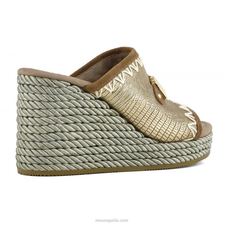 mujer cuña de cuerda Mou NN6RX208 lagarto metalico dorado