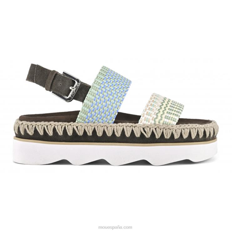 mujer sandalia bio alta eva Mou NN6RX164 rafia/gamuza multicolor
