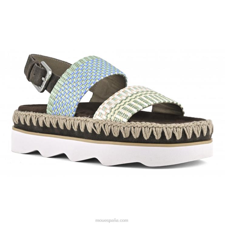 mujer sandalia bio alta eva Mou NN6RX164 rafia/gamuza multicolor