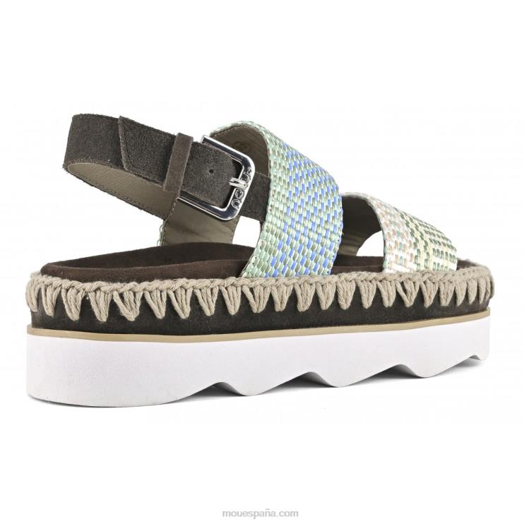 mujer sandalia bio alta eva Mou NN6RX164 rafia/gamuza multicolor