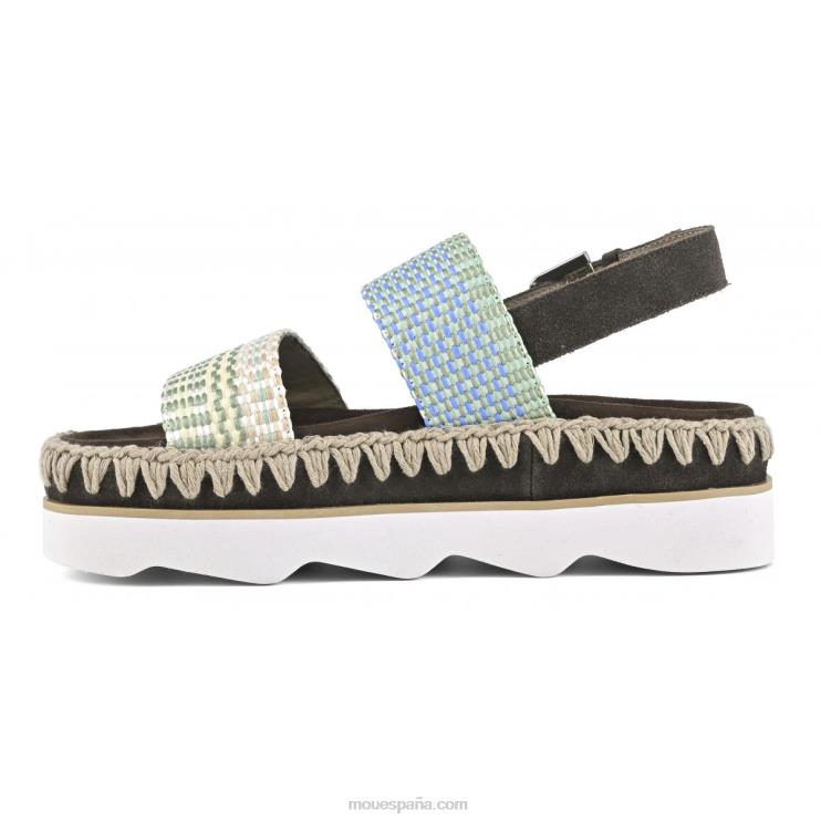 mujer sandalia bio alta eva Mou NN6RX164 rafia/gamuza multicolor