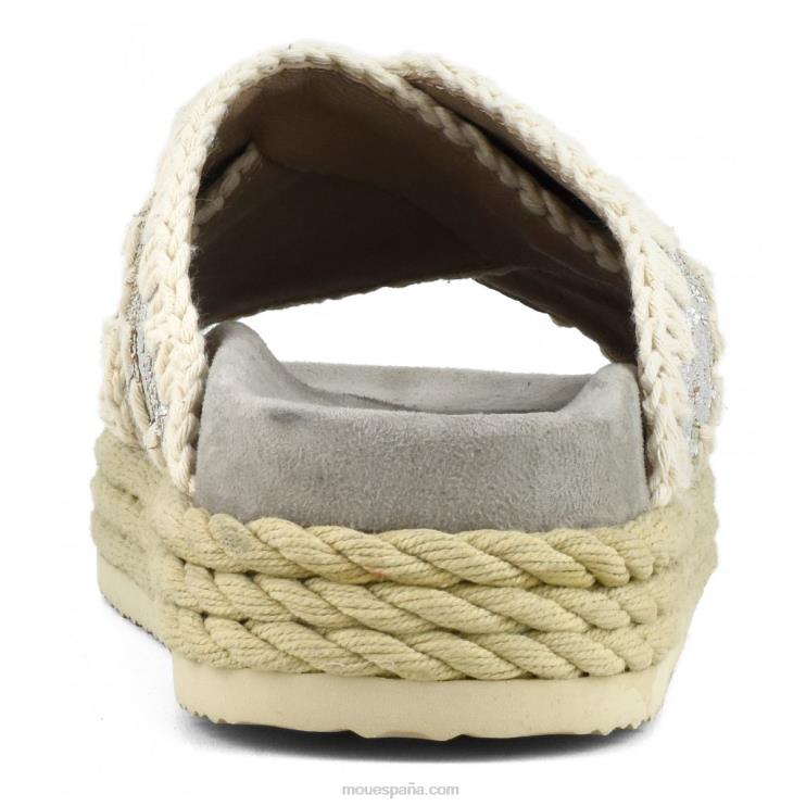 mujer sandalia bio de cuerda entrecruzada Mou NN6RX130 corta plata metalizada