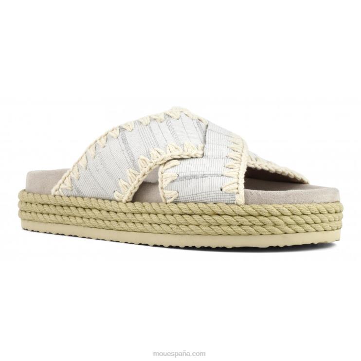 mujer sandalia bio de cuerda entrecruzada Mou NN6RX131 cuero con cortes blanco