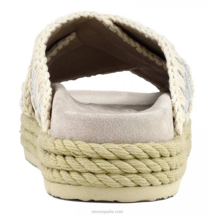 mujer sandalia bio de cuerda entrecruzada Mou NN6RX131 cuero con cortes blanco