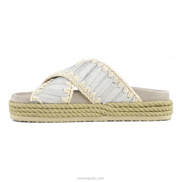 mujer sandalia bio de cuerda entrecruzada Mou NN6RX131 cuero con cortes blanco