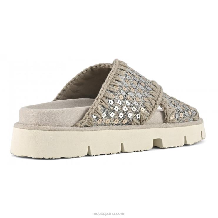 mujer sandalia bio entrecruzada denim y lentejuelas Mou NN6RX149 oro