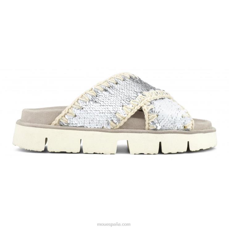 mujer sandalia bio entrecruzadas lisa Mou NN6RX151 lentejuelas blanco-plata