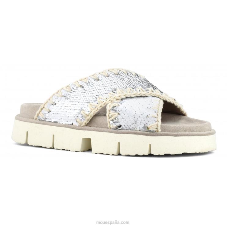 mujer sandalia bio entrecruzadas lisa Mou NN6RX151 lentejuelas blanco-plata