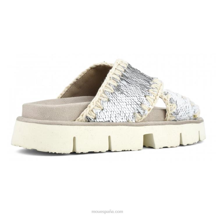 mujer sandalia bio entrecruzadas lisa Mou NN6RX151 lentejuelas blanco-plata