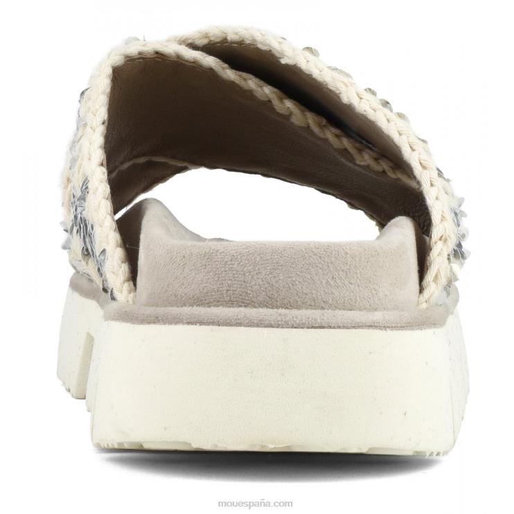 mujer sandalia bio entrecruzadas lisa Mou NN6RX151 lentejuelas blanco-plata