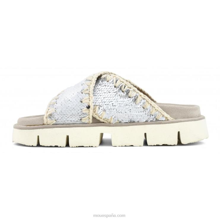 mujer sandalia bio entrecruzadas lisa Mou NN6RX151 lentejuelas blanco-plata