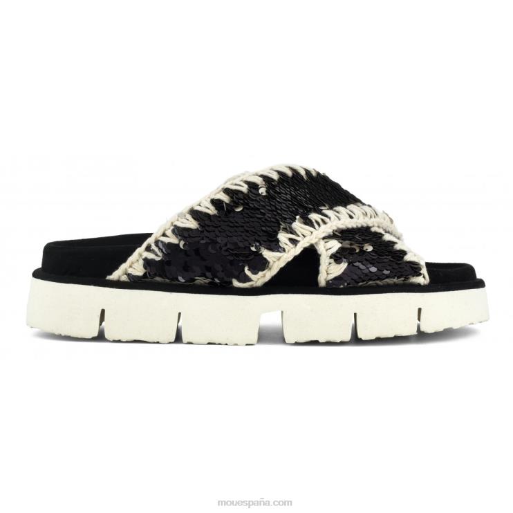 mujer sandalia bio entrecruzadas lisa Mou NN6RX152 lentejuelas negro