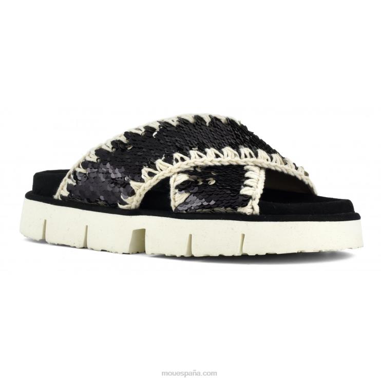 mujer sandalia bio entrecruzadas lisa Mou NN6RX152 lentejuelas negro