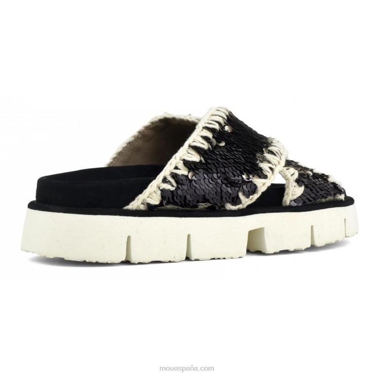 mujer sandalia bio entrecruzadas lisa Mou NN6RX152 lentejuelas negro