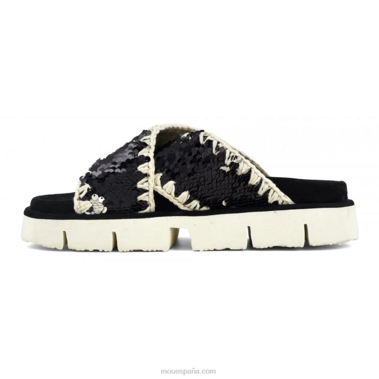 mujer sandalia bio entrecruzadas lisa Mou NN6RX152 lentejuelas negro