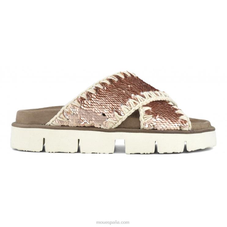 mujer sandalia bio entrecruzadas lisa Mou NN6RX153 lentejuelas oro rosa - logo oro