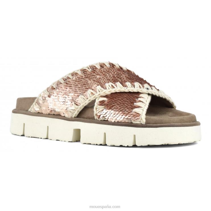 mujer sandalia bio entrecruzadas lisa Mou NN6RX153 lentejuelas oro rosa - logo oro