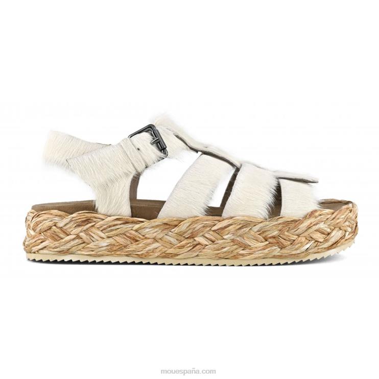 mujer sandalia trenza rafia Mou NN6RX127 tiza de pony de pelo largo