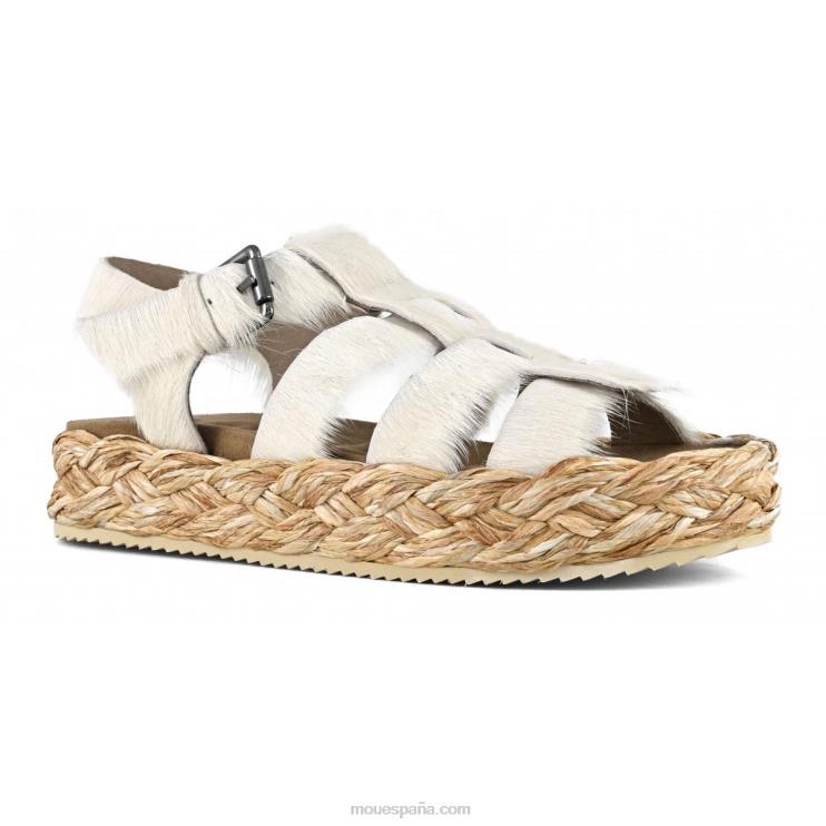 mujer sandalia trenza rafia Mou NN6RX127 tiza de pony de pelo largo