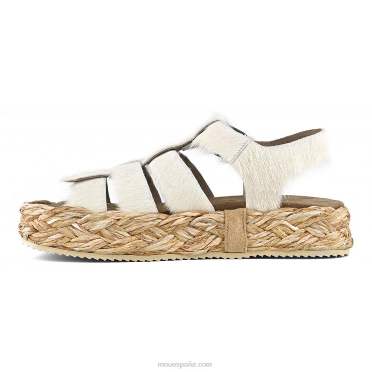 mujer sandalia trenza rafia Mou NN6RX127 tiza de pony de pelo largo
