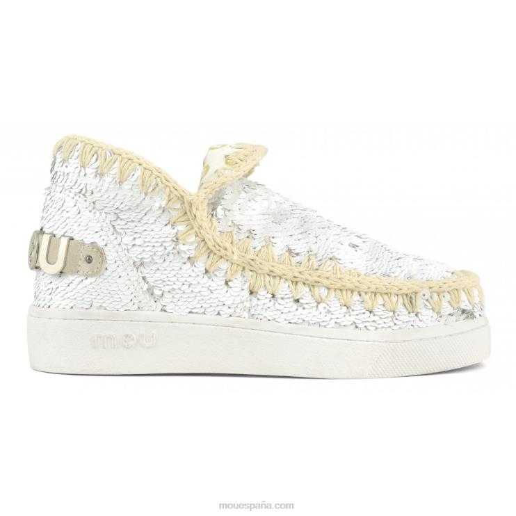 mujer zapatilla eskimo de lentejuelas de verano Mou NN6RX48 lentejuelas blanco-plata