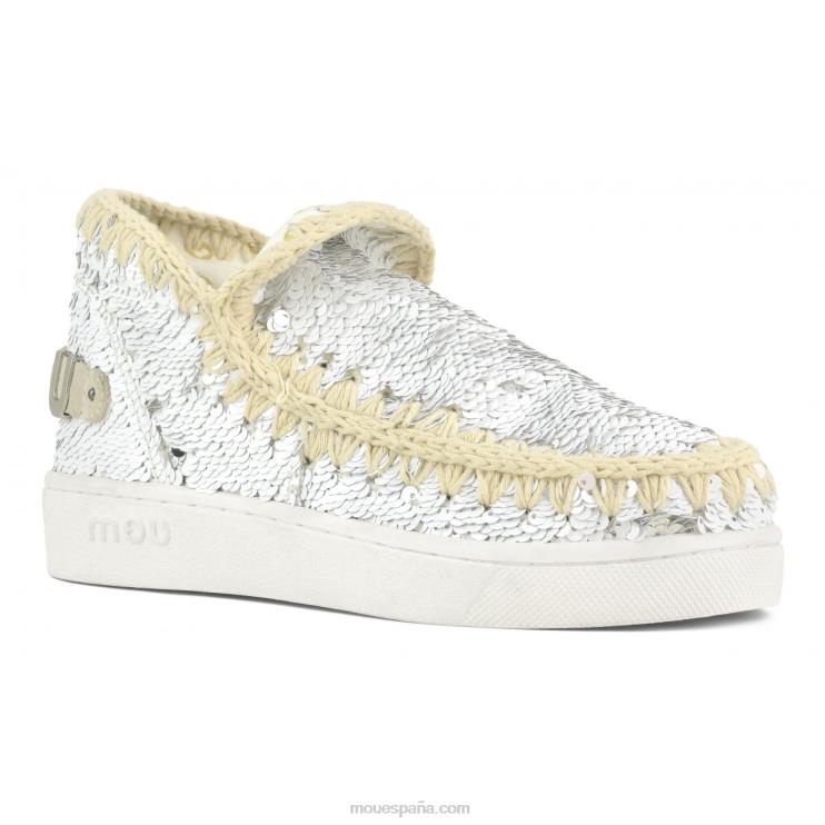mujer zapatilla eskimo de lentejuelas de verano Mou NN6RX48 lentejuelas blanco-plata