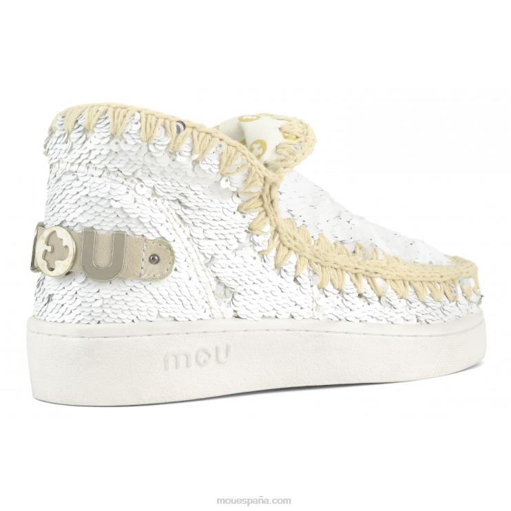 mujer zapatilla eskimo de lentejuelas de verano Mou NN6RX48 lentejuelas blanco-plata
