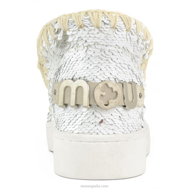 mujer zapatilla eskimo de lentejuelas de verano Mou NN6RX48 lentejuelas blanco-plata