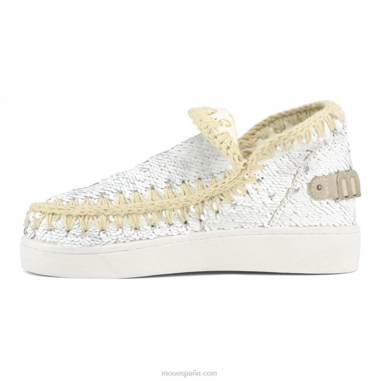 mujer zapatilla eskimo de lentejuelas de verano Mou NN6RX48 lentejuelas blanco-plata