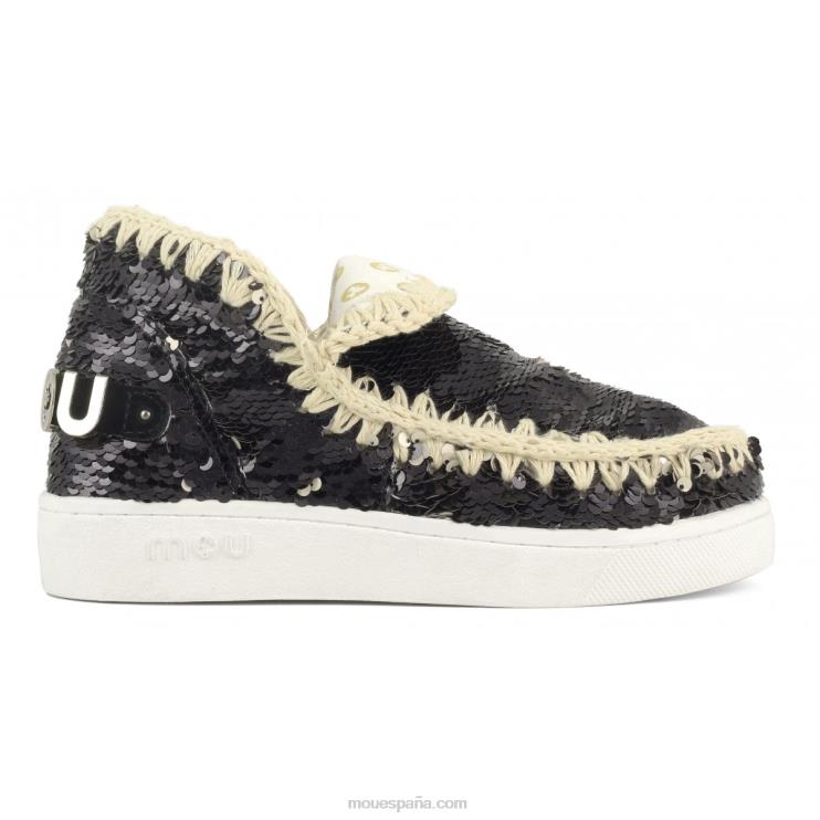 mujer zapatilla eskimo de lentejuelas de verano Mou NN6RX49 lentejuelas negro-plata mate
