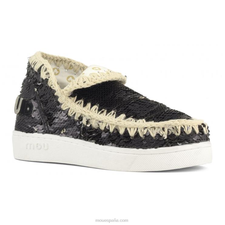 mujer zapatilla eskimo de lentejuelas de verano Mou NN6RX49 lentejuelas negro-plata mate