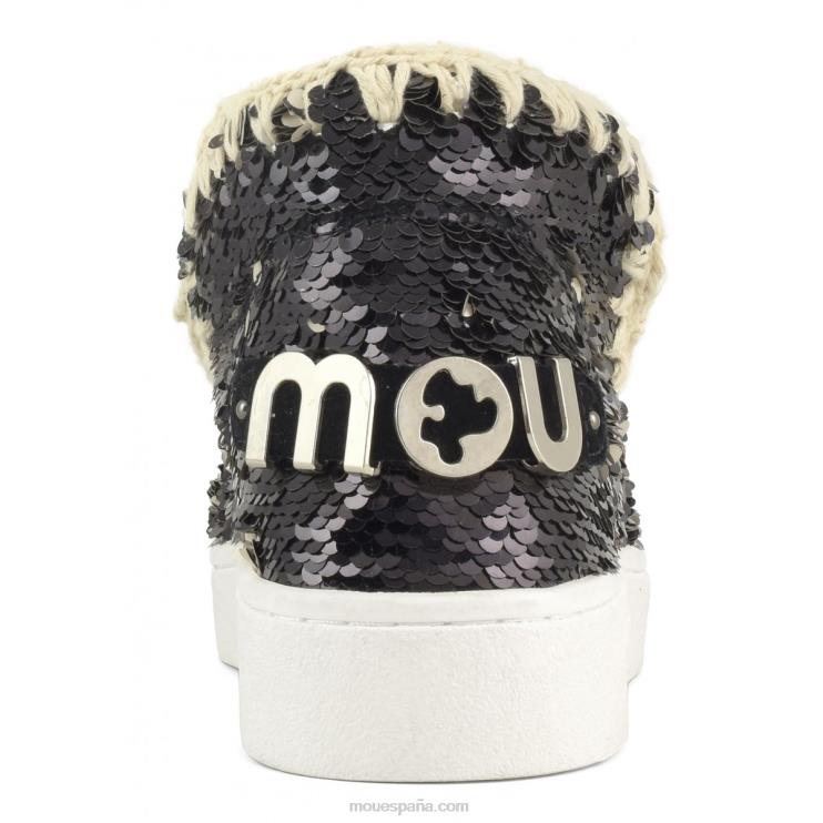 mujer zapatilla eskimo de lentejuelas de verano Mou NN6RX49 lentejuelas negro-plata mate