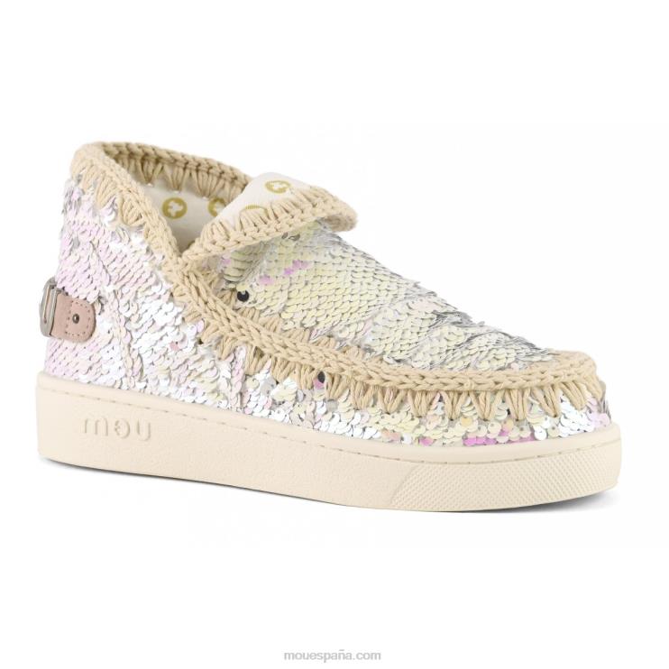 mujer zapatilla eskimo de lentejuelas de verano Mou NN6RX50 rosa iridiscente