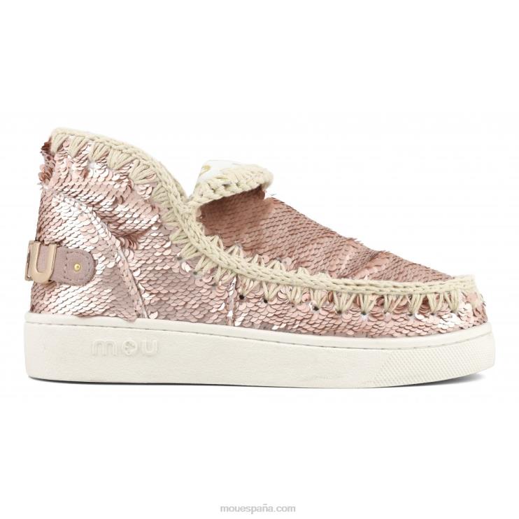 mujer zapatilla eskimo de lentejuelas de verano Mou NN6RX51 lentejuelas oro rosa - logo oro