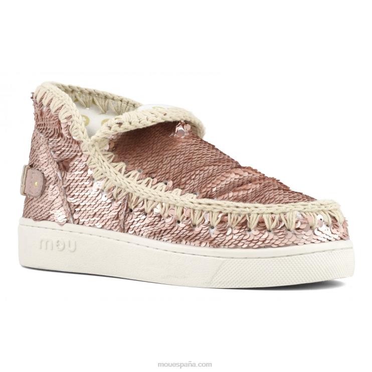 mujer zapatilla eskimo de lentejuelas de verano Mou NN6RX51 lentejuelas oro rosa - logo oro