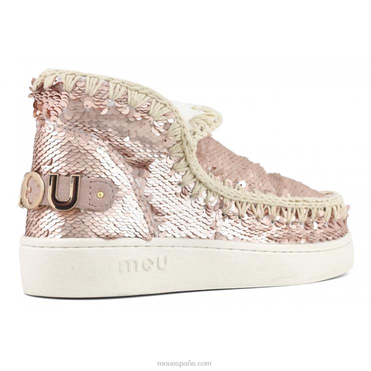 mujer zapatilla eskimo de lentejuelas de verano Mou NN6RX51 lentejuelas oro rosa - logo oro