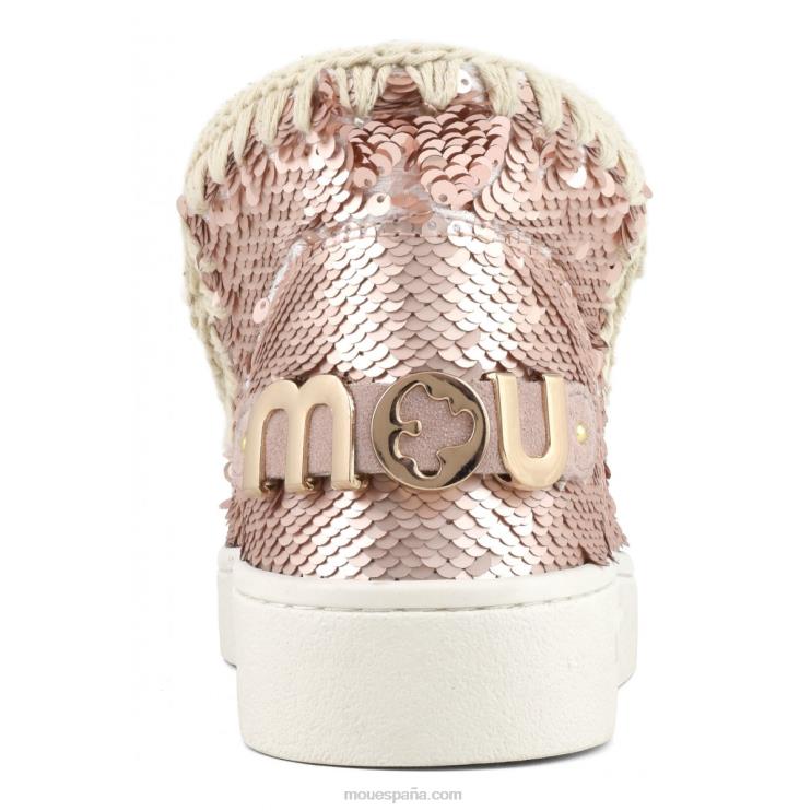 mujer zapatilla eskimo de lentejuelas de verano Mou NN6RX51 lentejuelas oro rosa - logo oro