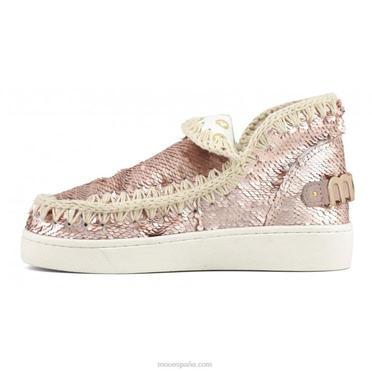 mujer zapatilla eskimo de lentejuelas de verano Mou NN6RX51 lentejuelas oro rosa - logo oro