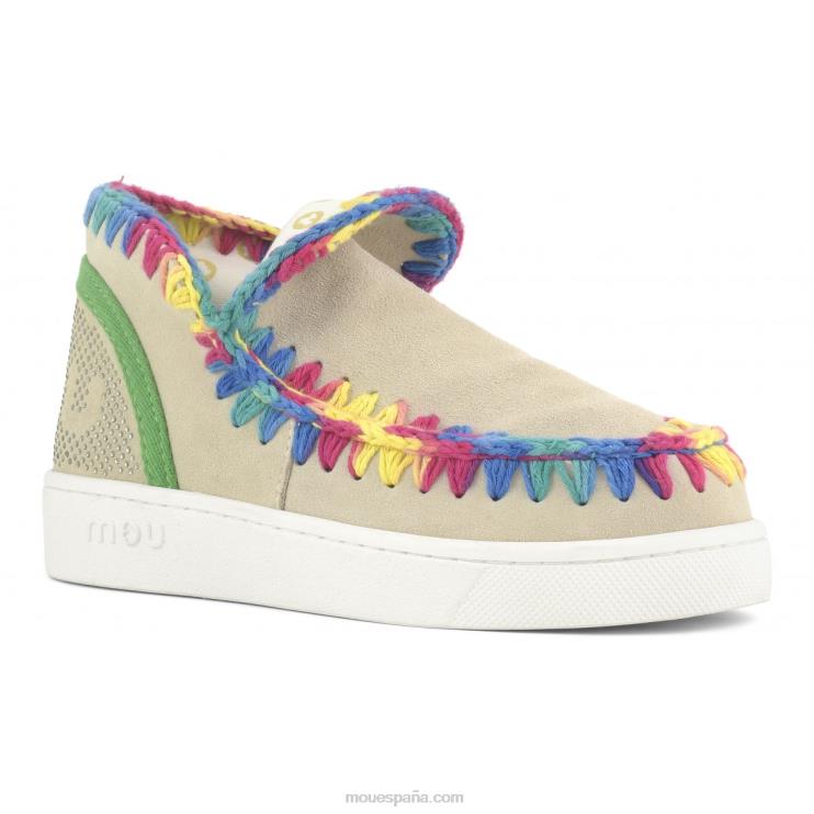 mujer zapatilla eskimo de verano con costuras de colores mezclados Mou NN6RX41 tiza