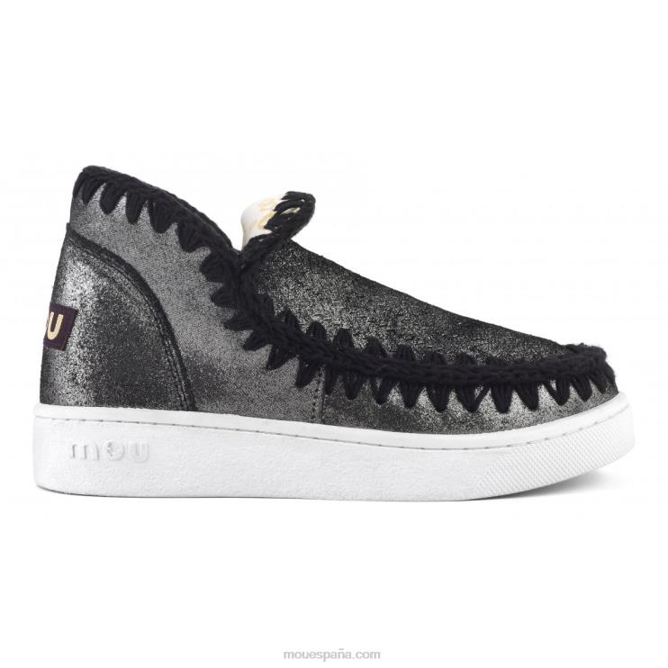 mujer zapatilla eskimo de verano con micropurpurina Mou NN6RX10 negro micropurpurina