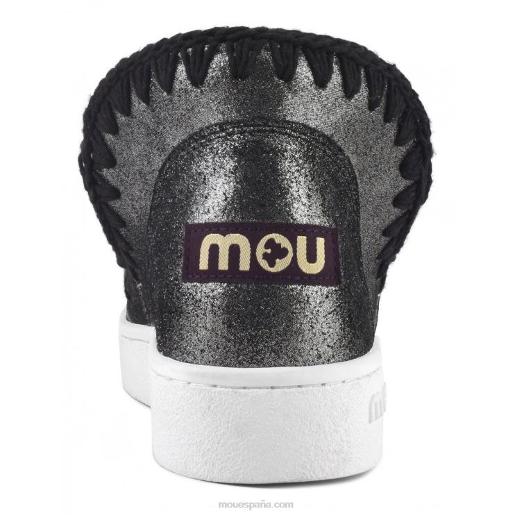 mujer zapatilla eskimo de verano con micropurpurina Mou NN6RX10 negro micropurpurina
