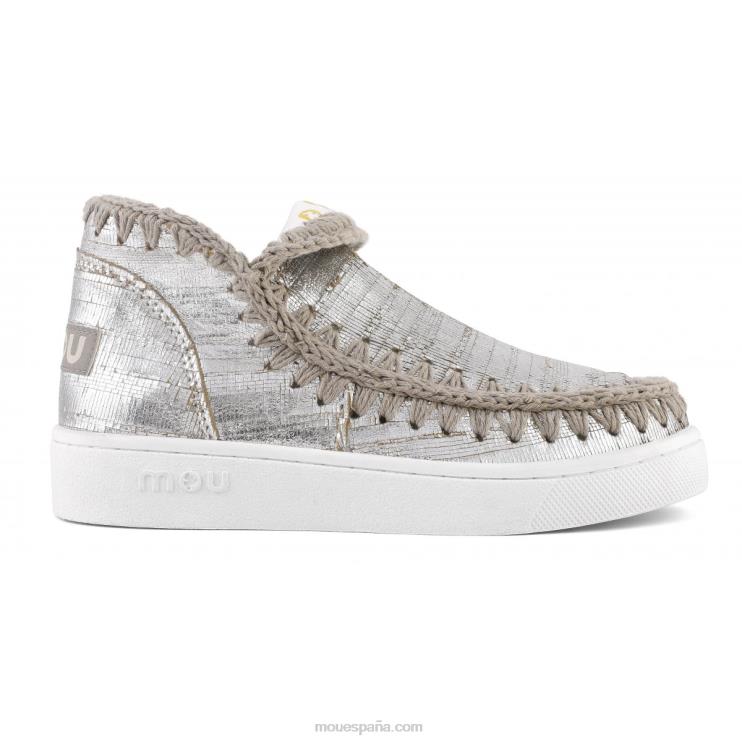 mujer zapatilla esquimal de verano de piel Mou NN6RX15 corta plata metalizada