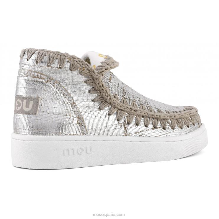 mujer zapatilla esquimal de verano de piel Mou NN6RX15 corta plata metalizada