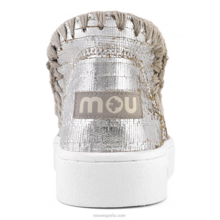 mujer zapatilla esquimal de verano de piel Mou NN6RX15 corta plata metalizada