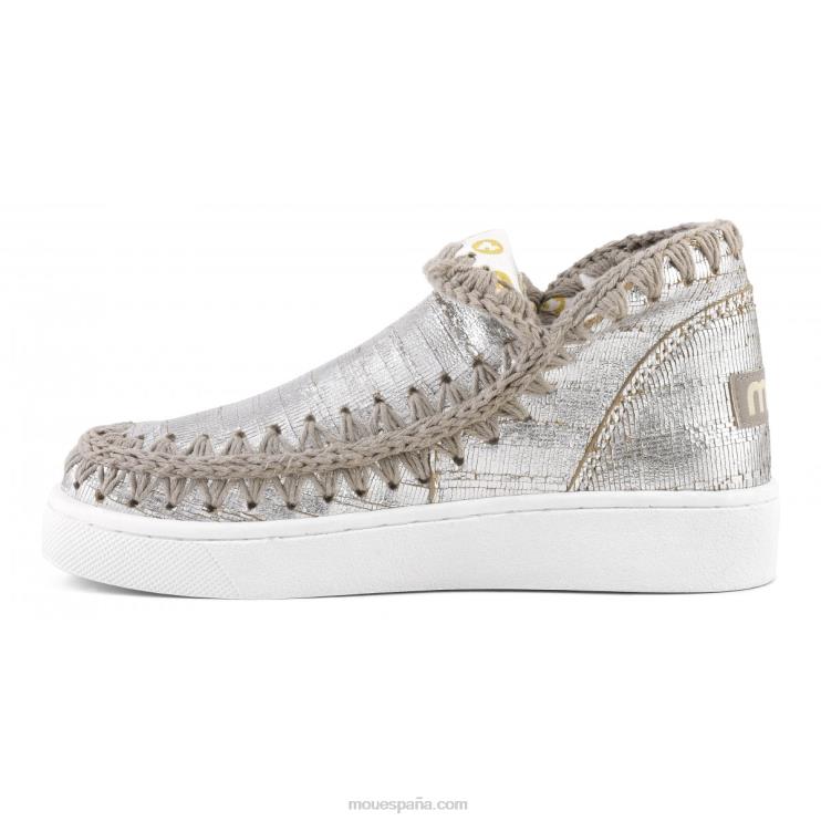mujer zapatilla esquimal de verano de piel Mou NN6RX15 corta plata metalizada