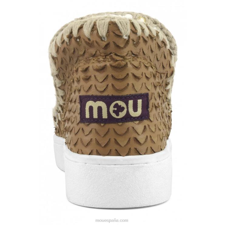 mujer zapatilla esquimal de verano de piel Mou NN6RX17 cuero con escamas/cortes coñac