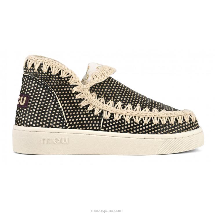 mujer zapatilla esquimal de verano de piel Mou NN6RX19 blanco negro